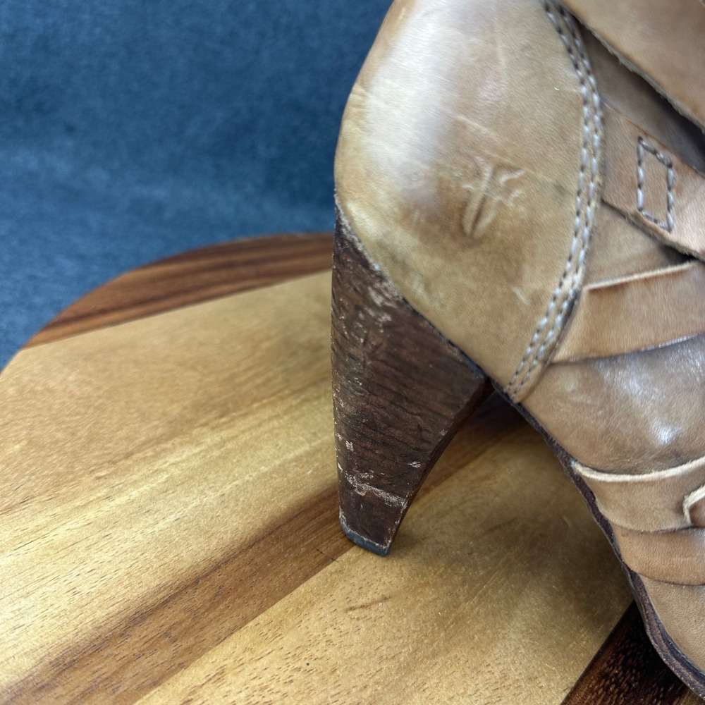 Frye Mikaela Strappy Tan Leather Strap Buckle Ankle Boots Womens 8.5 3475541-GRY - Picture 3 of 12